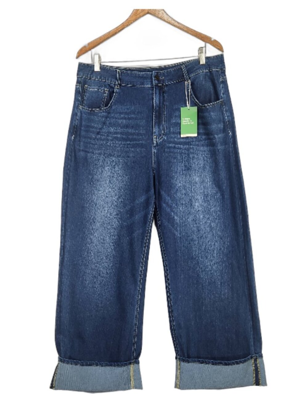 Wide Leg Cropped Women's Jeans - Dark Blue Size XL